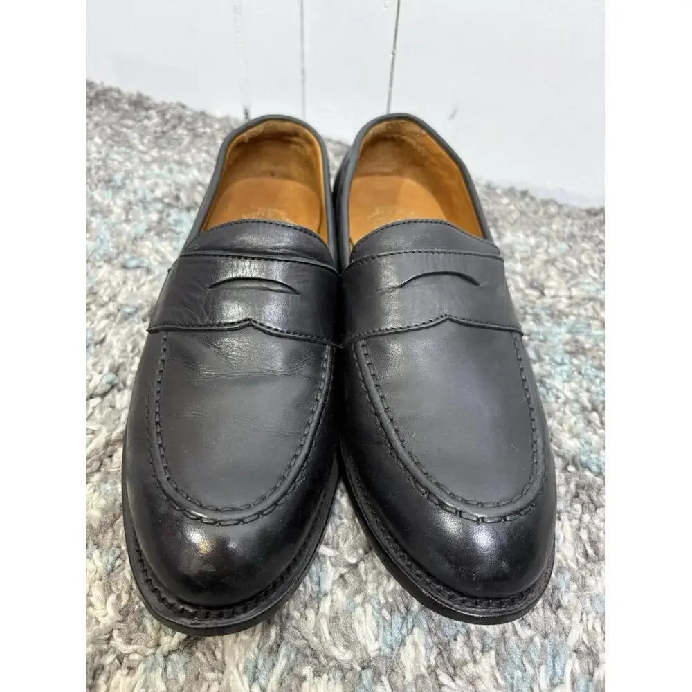 Men's Black Leather Penny Loafers - Classic Slip-On Dress Shoes
